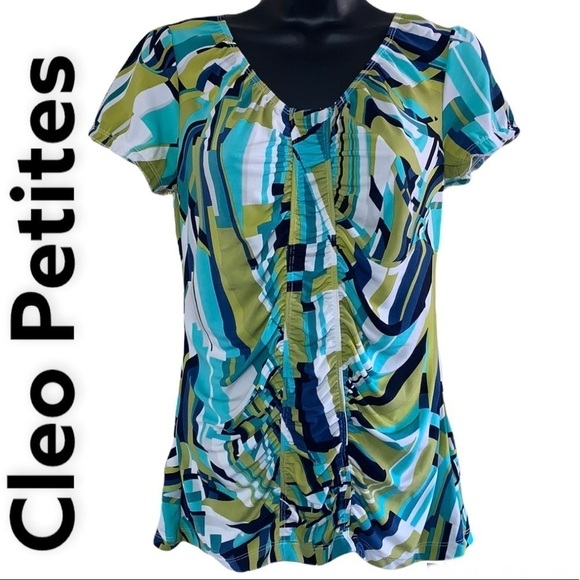 Cleo Petites Multicolour Stretch Ruched V-Neck Blouse Size XS - Picture 1 of 12